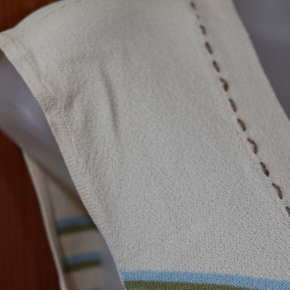 Nanette Lepore Cream Green Blue Stripe Sleeveless Bow Top Large Soft Chic Style - Picture 5 of 16